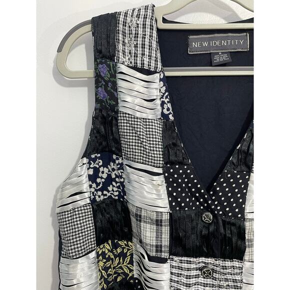 Vintage New Identity Vest Medium Black Patchwork Whimsygoth Punk Indie 80s - Picture 2 of 6